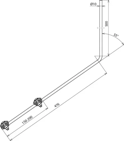Dehn Fangspitze D 10mm L 1000mm Al      -SET- 55° abgewinkelt m. 2 Falzklemmen Al 101110