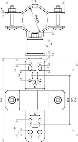 Dehn Wandbefestigung NIRO senkrechte Montage mit Überleger für Rohre D 40-50mm 105342