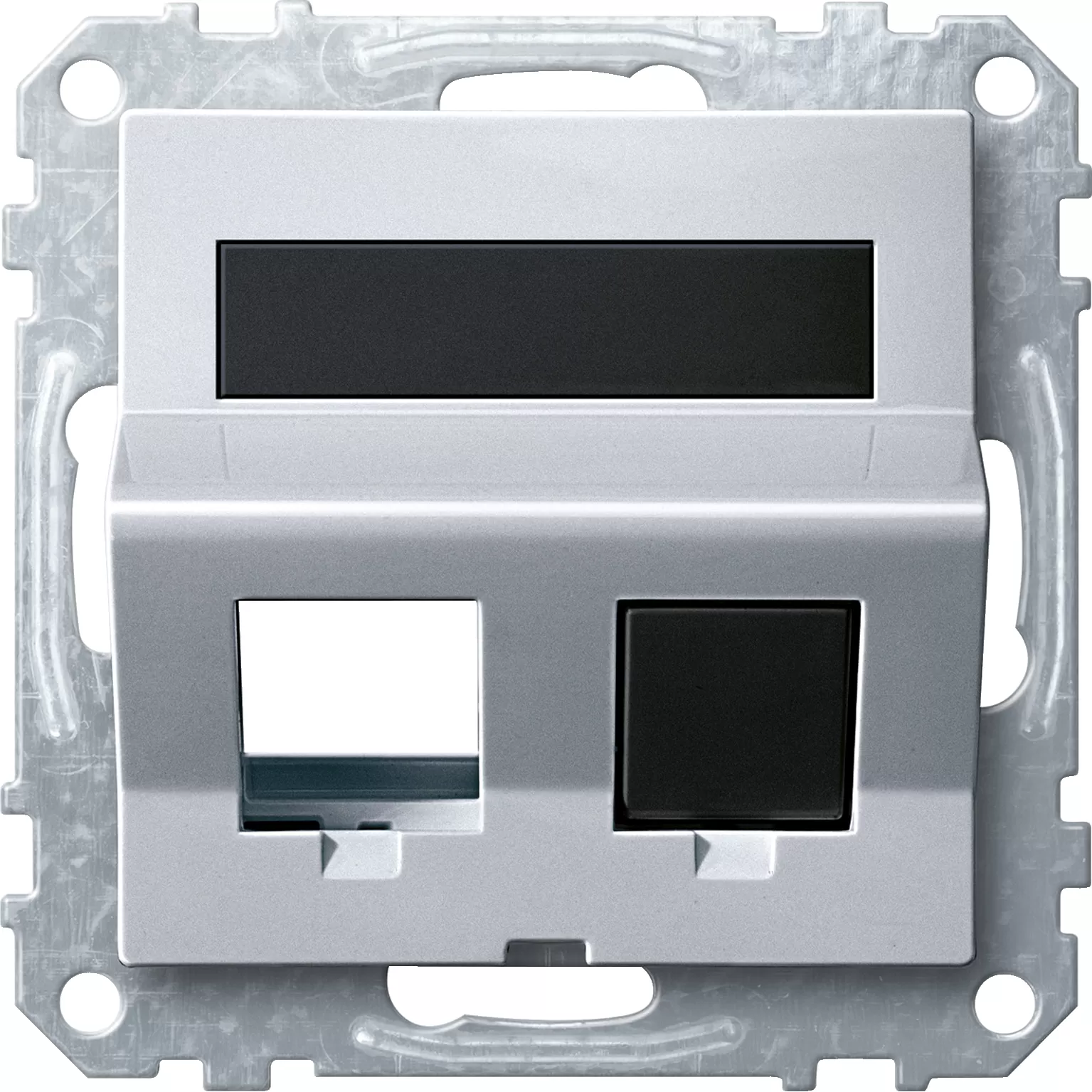 Merten Schrägauslass 2fach mit Tragring und Schriftfeld für Modular Jack, aluminium, System M MEG4568-0460