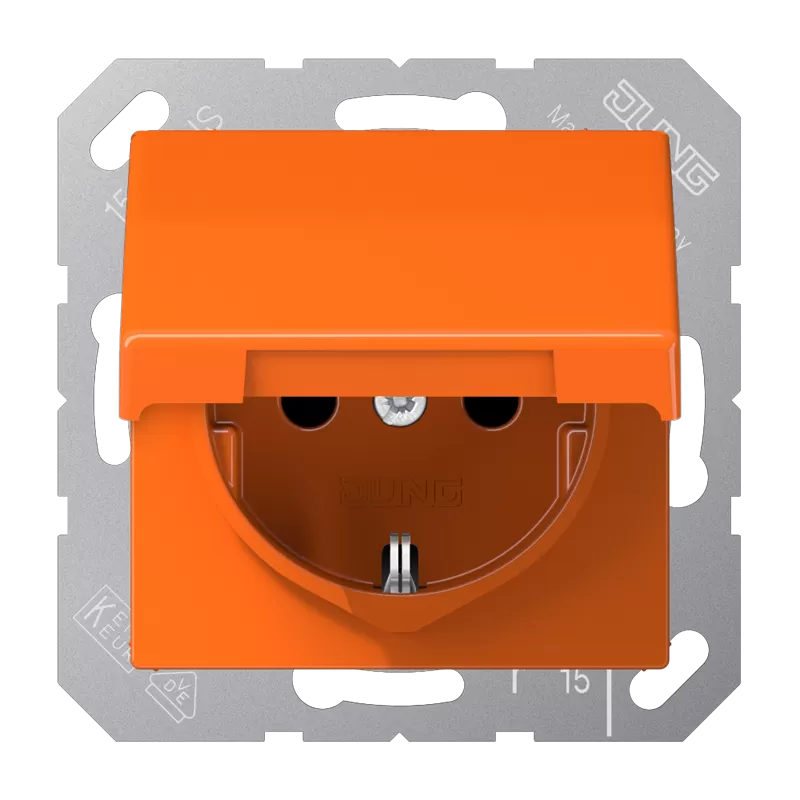 Jung SCHUKO Steckdose, 16 A 250 V ~, Klappdeckel, Thermoplast, Serie AS, orange (für ZSV) AS1520BFKLO