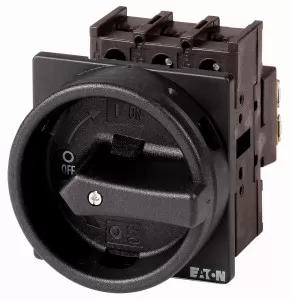 Eaton Hauptschalter, P1, 25 A, Einbau, 3-polig + N, 1 Schließer, 1 Öffner, HALT-Funktion, mit schwarzem Drehgriff und Sperrkranz, abschließbar in 0-Stellung 050740
