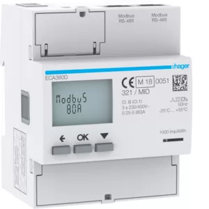 Hager Energiezähler 3ph,direkt 80A,AGARDIO,MID ECA380D