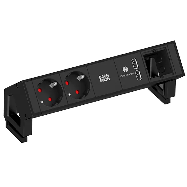 Bachmann DESK2 2xCEE7/3 1xUSB Charger 1xCM Strom 0,2m GST18 RAL9005 902.602