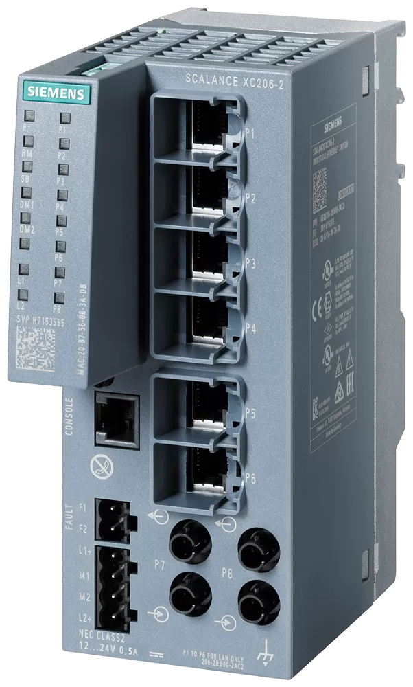 Siemens SIPLUS NET SCALANCE XC206-2, managed Layer 2 Switch, 6x RJ45, 2x MM ST/BFOC 6AG12062BB007AC2