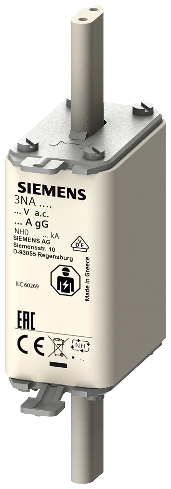 Siemens NH-Sicherungseinsatz, NH0, In: 100 A, gG, Un AC: 500 V, Stirnkennmelder 3NA3030