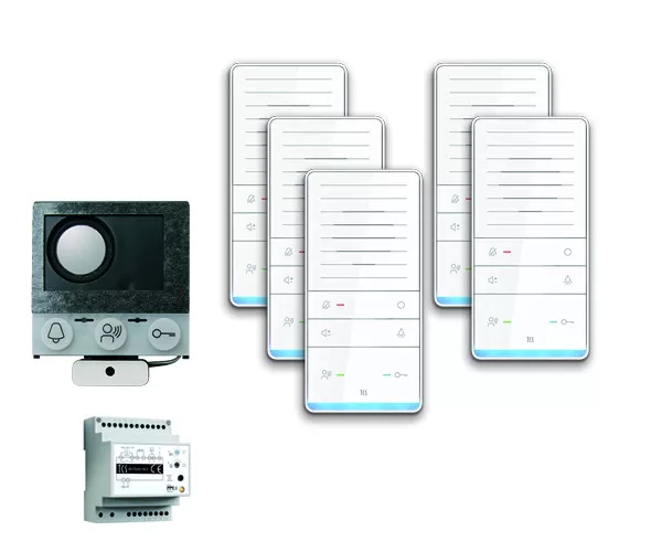 TCS audio:pack Einbau für 5 Wohneinheiten, mit Einbaulautsprecher ASI12000 + 5x Freisprecher ISW5031 + Steuergerät BVS20 PAIF050/002