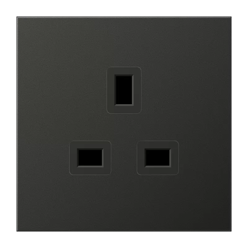 Jung Steckdose, 13 A 250 V ~, Schraubklemmen BS 1363-1, 4 mm2, ohne Krallen, integrierter erhöhter Berührungsschutz, Aluminium lackiert, Serie LS, anthrazi AL3521AN