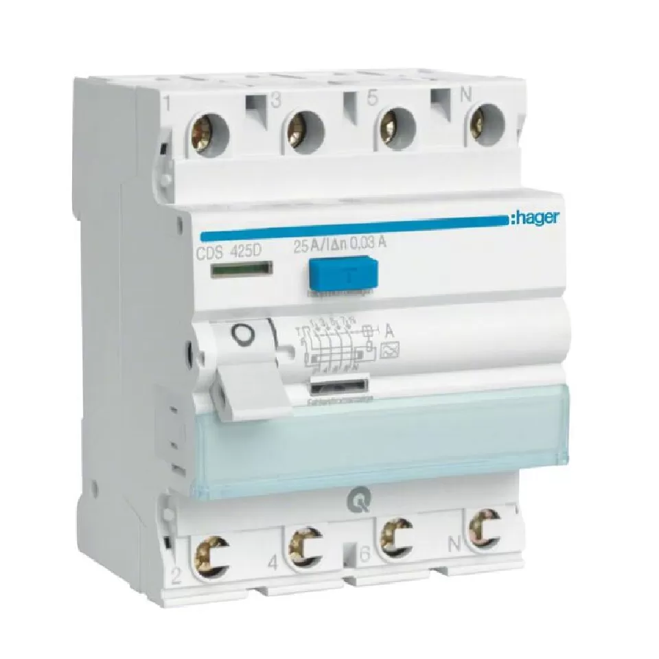 Hager FI-Schalter 4P 6kA 25A 30mA Typ A QC CDS425D