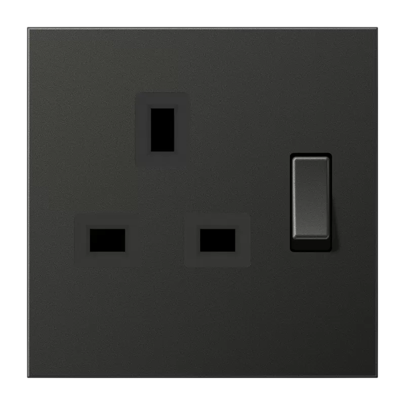 Jung Abschaltbare Steckdose British Standard, 13 A 250 V ~, Schraubklemmen BS 1363-1, 4 mm2, ohne Krallen, integrierter erhöhter Berührungsschutz, Aluminiu AL3171AN
