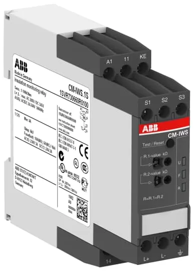 ABB CM-IWS.1S Isolationsüberwachungsrelais 1We, 1-100kOhm, 24-240VAC/DC 1SVR730660R0100