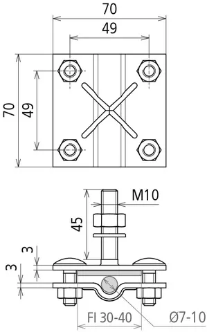 Dehn Anschlussklemme f. Erdungsfestpunkt M10  f. Rd 7-10/Fl30-40mm  St/tZn 478141