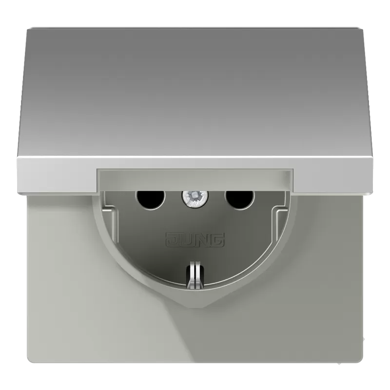 Jung SCHUKO Steckdose, 16 A 250 V ~, ohne Krallen, Klappdeckel, Serie LS, Aluminium AL1520NKL