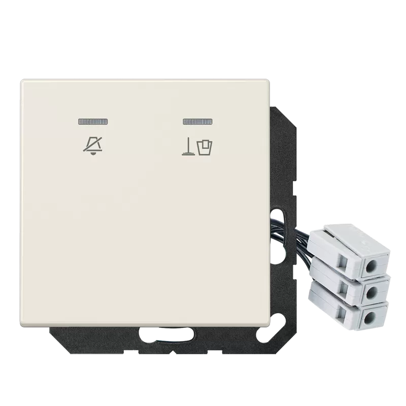 Jung Hotelabdeckung mit LED-Einheit 230 V, Außenstelle 1fach, Symbole Nicht stören und Zimmer aufräumen, Serie LS, weiß LSCUKO5M230