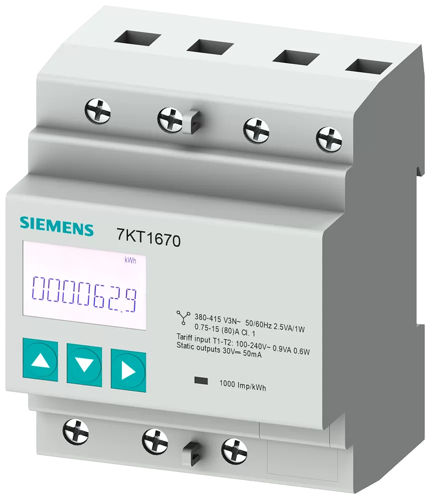 Siemens SENTRON Messgerät 7KT PAC1600, 3-phasig, 80 A, Hutschiene, S0 7KT1670