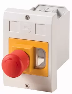 Eaton Isolierstoffgehäuse, E-PKZ0, H x B x T = 129 x 90 x 176 mm, Einbau, + NOT-AUS-Pilztaster 281636