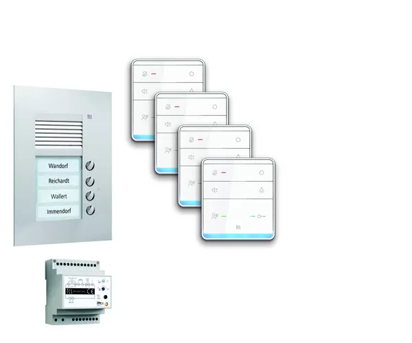 TCS audio:pack UP für 4 Wohneinheiten, mit Außenstation PUK 4 Klingeltasten + 4x Freisprecher ISW5010 + Steuergerät BVS20 PPUF04-EN/01
