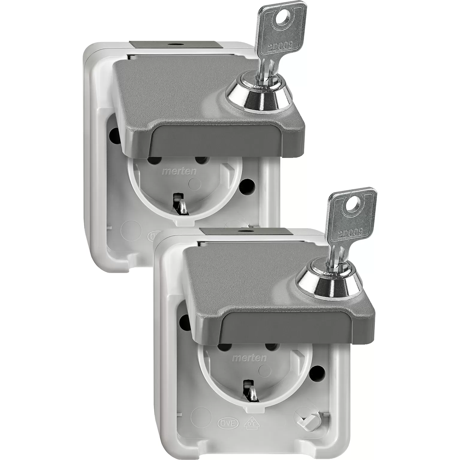 Merten SCHUKO-Steckdose, abschließbar mit 2 gleichen Schließungen 2er-Set, lichtgrau, AQUASTAR MEG2424-8029