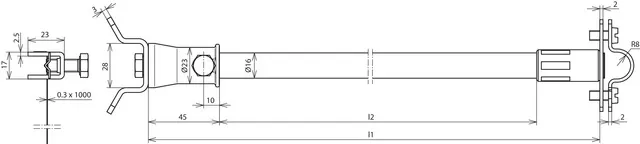Dehn DEHNiso-Distanzhalter f. Rd 16mm L 1015mm m. Spannbandbef. D 50-300mm 106248