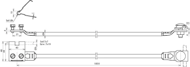 Dehn Anschlussset Seilanlagen 16mm² L 1000mm Cu mit Lasche D 6mm NIRO für Rd 6-10mm 365509