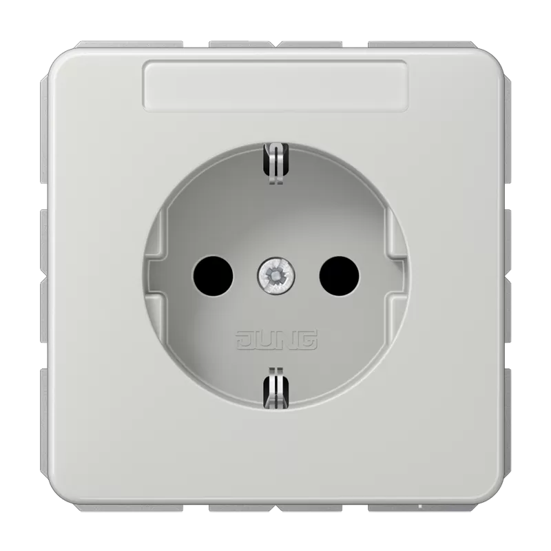 Jung SCHUKO Steckdose, 16 A 250 V ~, mit Schriftfeld, integrierter erhöhter Berührungsschutz, Thermoplast, Serie CD, lichtgrau CD1520BFKINALG