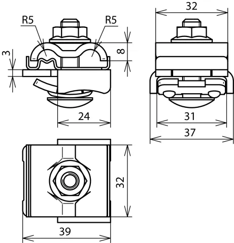 Dehn UNI-Falzklemme NIRO/Al f. Rd 8-10mm Leiter 4-50mm² f. Falze 0,7-8mm 365250