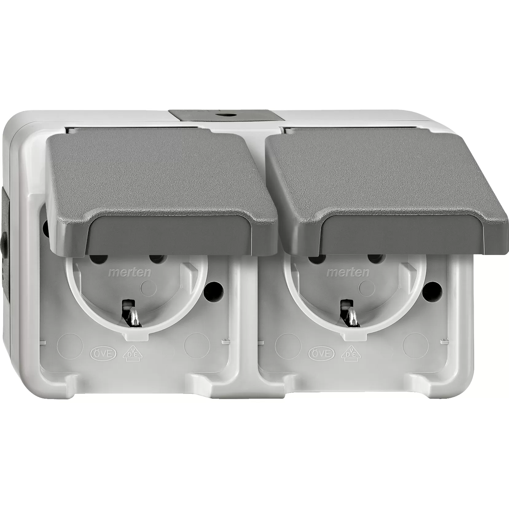 Merten SCHUKO-Doppel-Steckdose, waagerecht angeordnet, lichtgrau, AQUASTAR MEG2321-8029