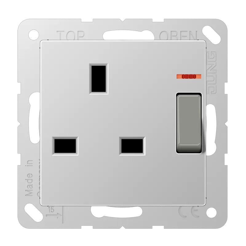Jung Abschaltbare Steckdose mit Kontrollschalter British Standard, 13 A 250 V ~, Schraubklemmen BS 1363-1, 4 mm2, ohne Krallen, mit Funktionsanzeige, integ A3171KOAL