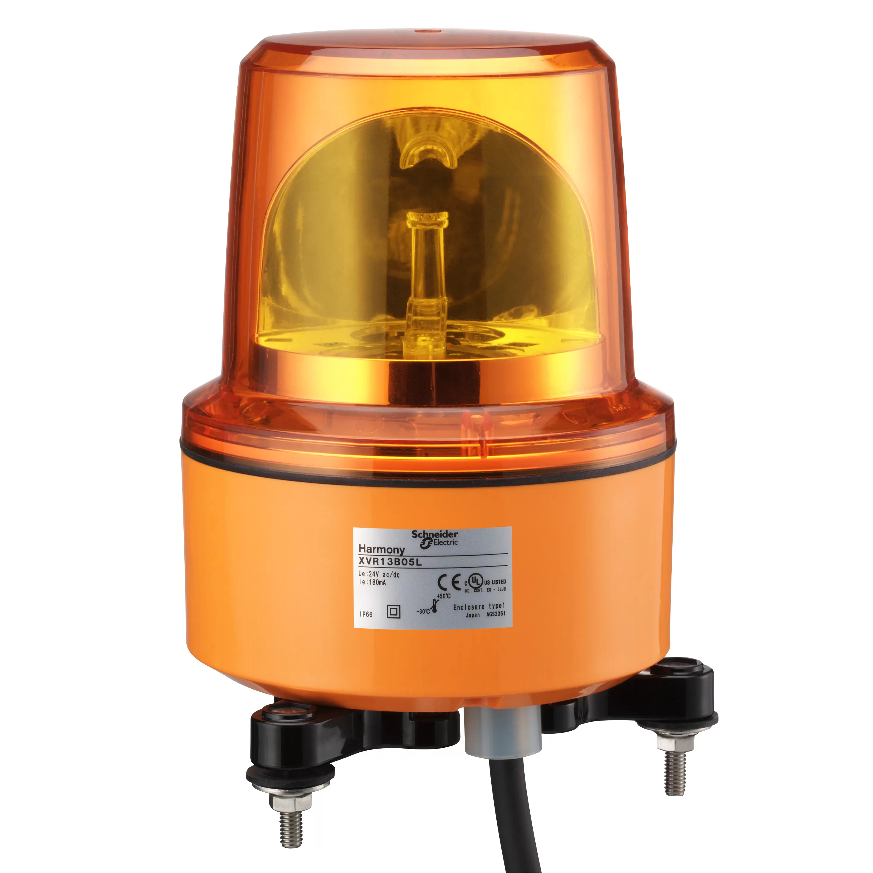 Schneider Electric Drehspiegelleuchte, Harmony XVR, 130mm, orange, ohne Buzzer, 120V AC XVR13G05L