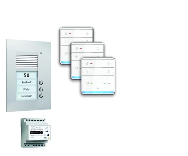TCS audio:pack UP für 3 Wohneinheiten, mit Außenstation PUK 3 Klingeltasten + 3x Freisprecher ISW5010 + Steuergerät BVS20 PPUF03-EN/01