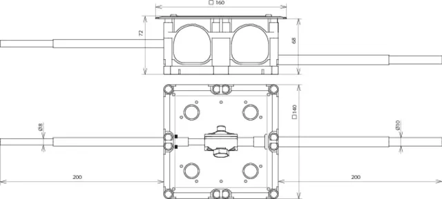 Dehn Trennstellenkasten 160x160x68mm mit Anschlussfahnen Rd 8/10mm L 200mm 476010