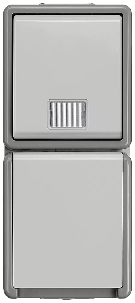 Siemens DELTA fläche IP44, AP dunkelgrau/hellgrau Taster, 10A 250V Schuko-Steckdose m. 5TD4811