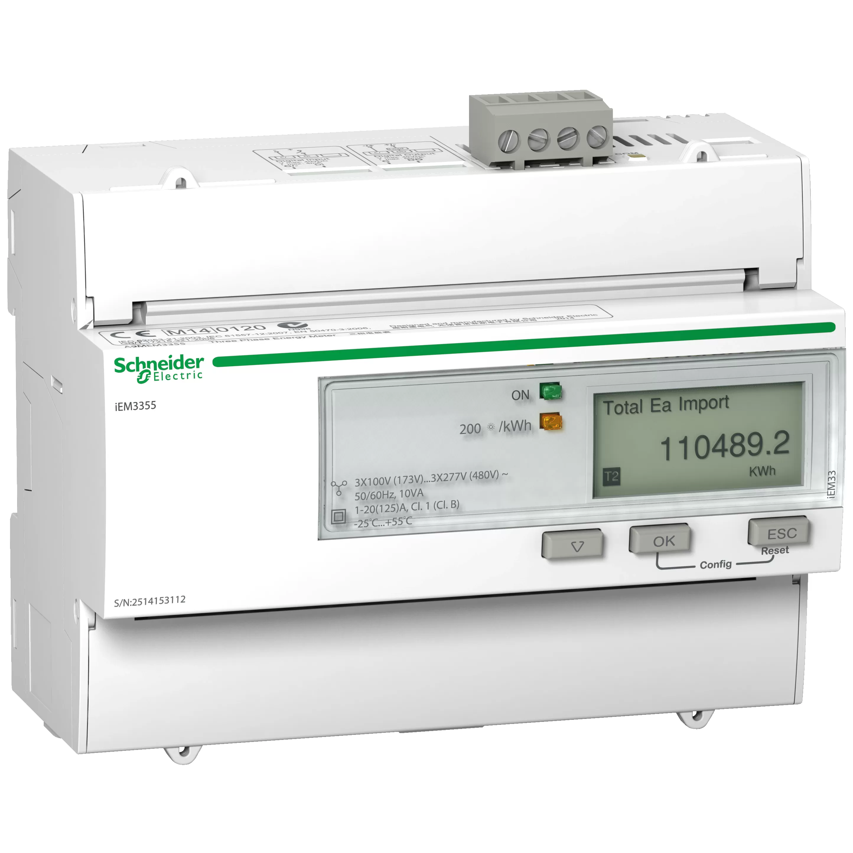 Schneider Electric IEM3355 Energiezähler, 3-phasig, 125A, Modbus, 1E/1A, 4 Tarife A9MEM3355