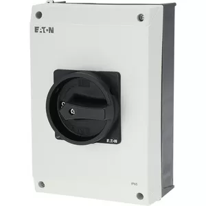 Eaton Hauptschalter, P3, 63 A, Aufbau, 3-polig, 1 Schließer, 1 Öffner, HALT-Funktion, mit schwarzem Drehgriff und Sperrkranz, abschließbar in 0-Stellung 207345