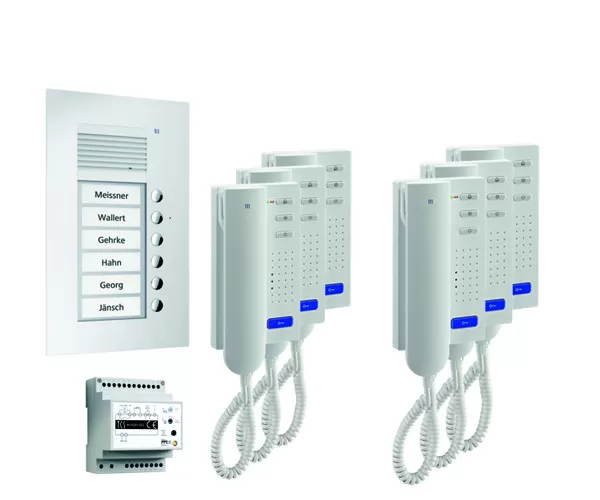 TCS audio:pack UP für 6 Wohneinheiten, mit Außenstation PUK 6 Klingeltasten + 6x Türtelefon ISH3030 + Steuergerät BVS20 PPU06-EN/02