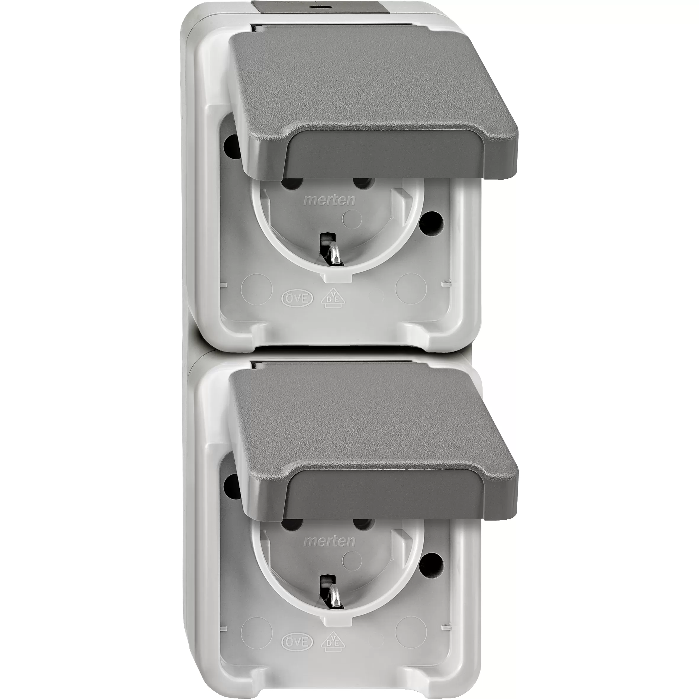 Merten SCHUKO-Doppel-Steckdose, senkrecht angeordnet, lichtgrau, AQUASTAR MEG2329-8029