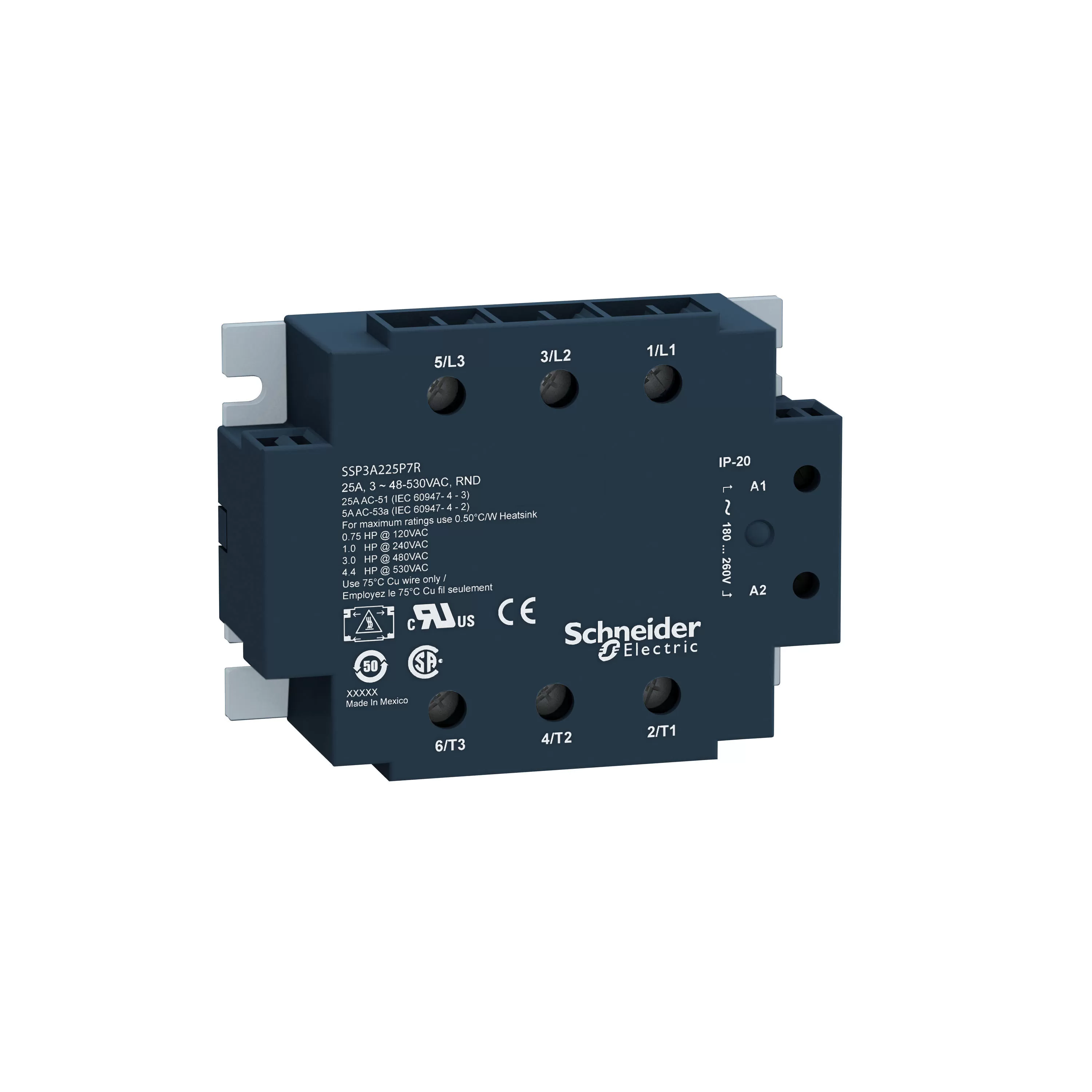 Schneider Electric Halbleiterrelais, 48-530 VAC, 3x 50 A, nullspannungs., E: 90-140 VAC SSP3A250F7