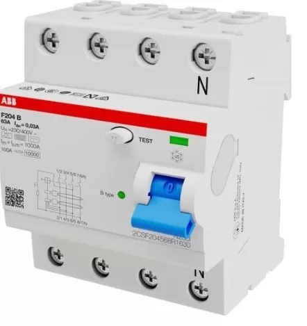 ABB F204B-63/0,03 FI-Schutzschalter Typ B 4P 63A 30mA 3kA 4TE 2CSF204568R1630