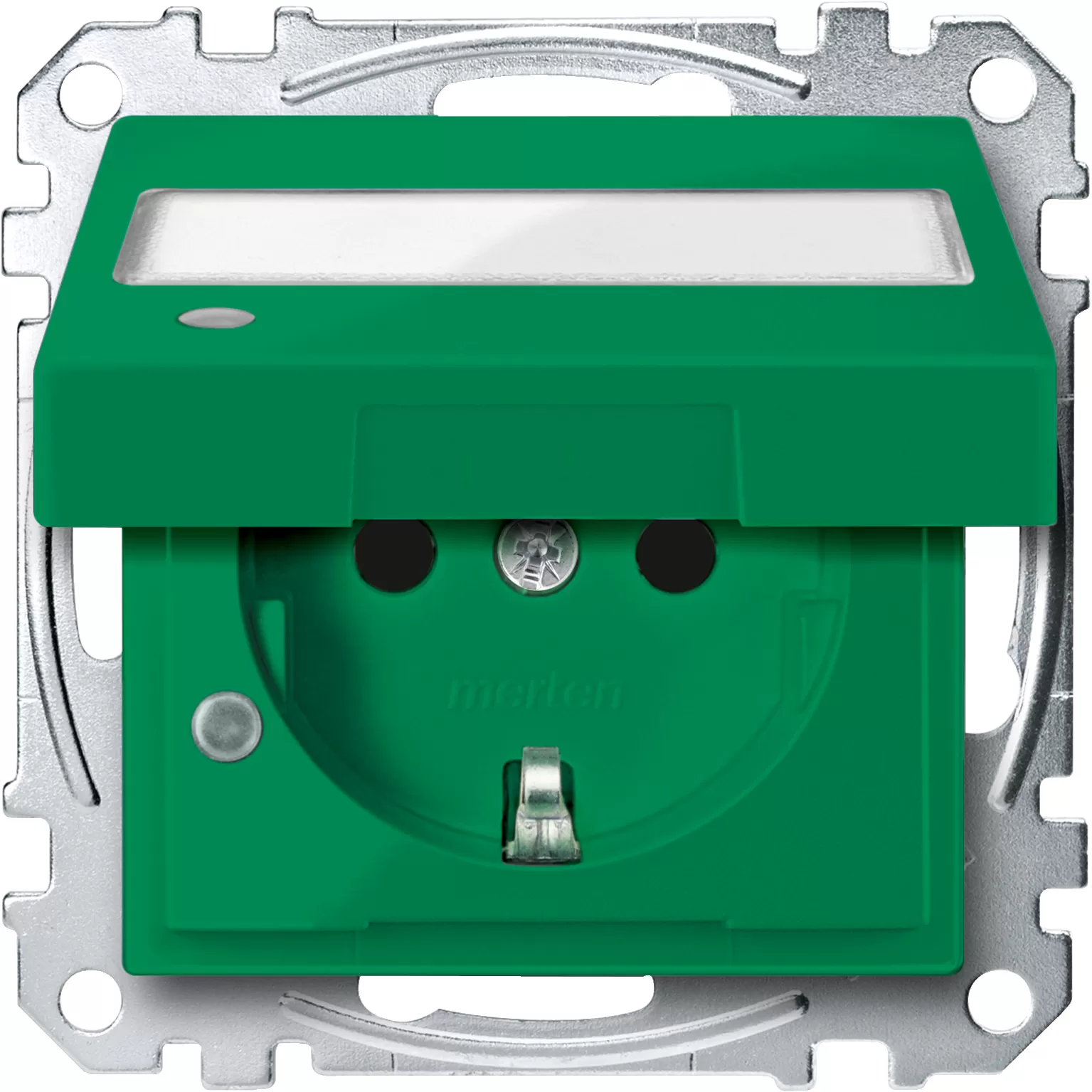 Merten SCHUKO Sonderstromkreise mit Klappdeckel, Kontrolllicht und Schriftfeld, BRS, Steckklemmen, SV, grün, System M MEG2313-0304