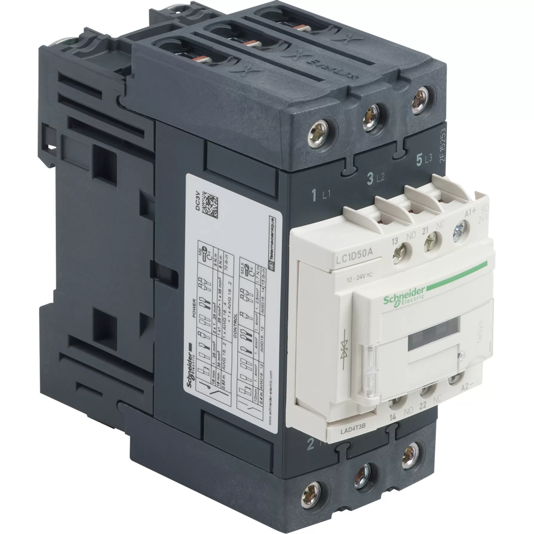 Schneider Electric Leistungsschütz LC1D 3p, +1S+1Ö, 22 kW, 50 A, 400 V AC3, Spule 24 V DC LC1D50ABD