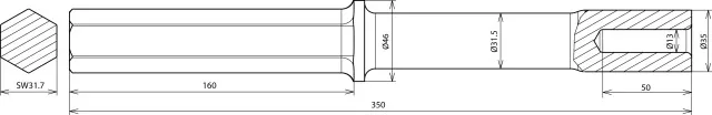 Dehn Hammereinsatz für Tiefenerder D20mm L350mm Ausführung Fabrikat Atlas Copco SW 32 620010