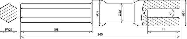 Dehn Hammereinsatz für Tiefenerder D20mm L240mm Ausführung Fabrikat Atlas Copco SW 25 620008
