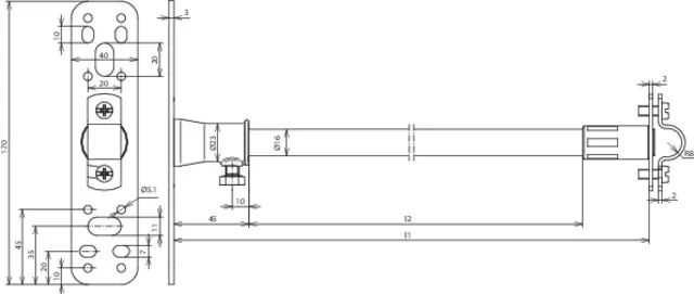 Dehn DEHNiso-Distanzhalter f. Rd 16mm L 530mm m. Befestigungsplatte 106115