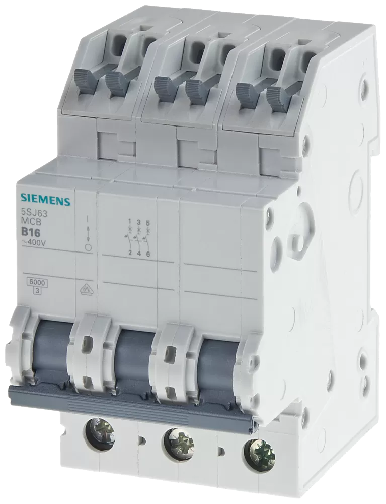 Siemens Leitungsschutzschalter 400V 6kA, 3-polig, B, 16A, T=70mm mit schraubenlosen 5SJ63166KS