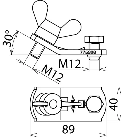 Dehn Erdanschlussstück m. Flügelschraube M12x15 f. Anschlussstück PK1 16-150mm² 775626