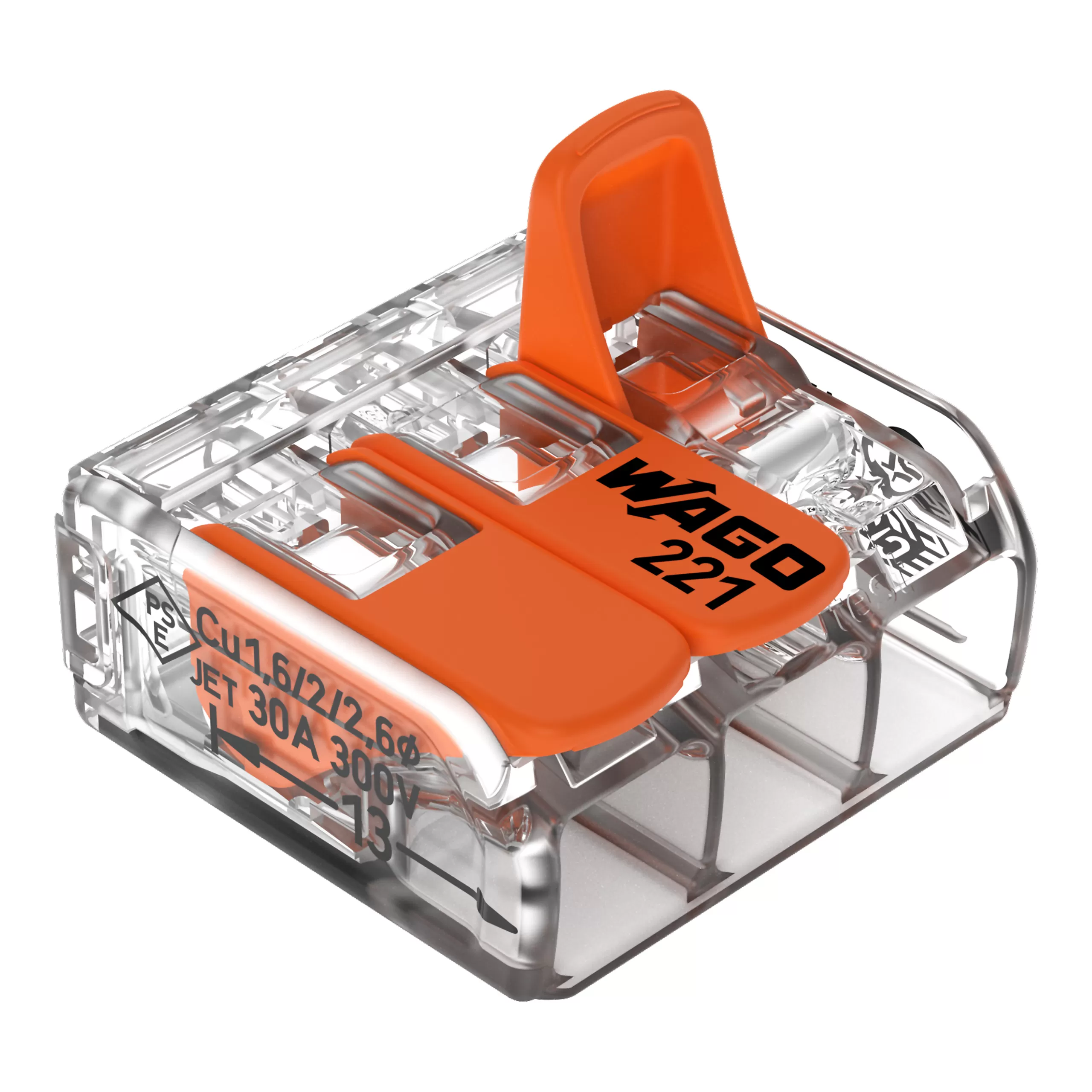 WAGO Verbindungsklemme mit Hebeln;für alle Leiterarten;max. 6 mm²;transparent 221-613
