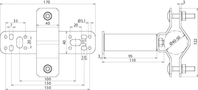 Dehn Wandbefestigung NIRO, senkrechte Montage mit Überleger für Rohre D 40-50mm 105348