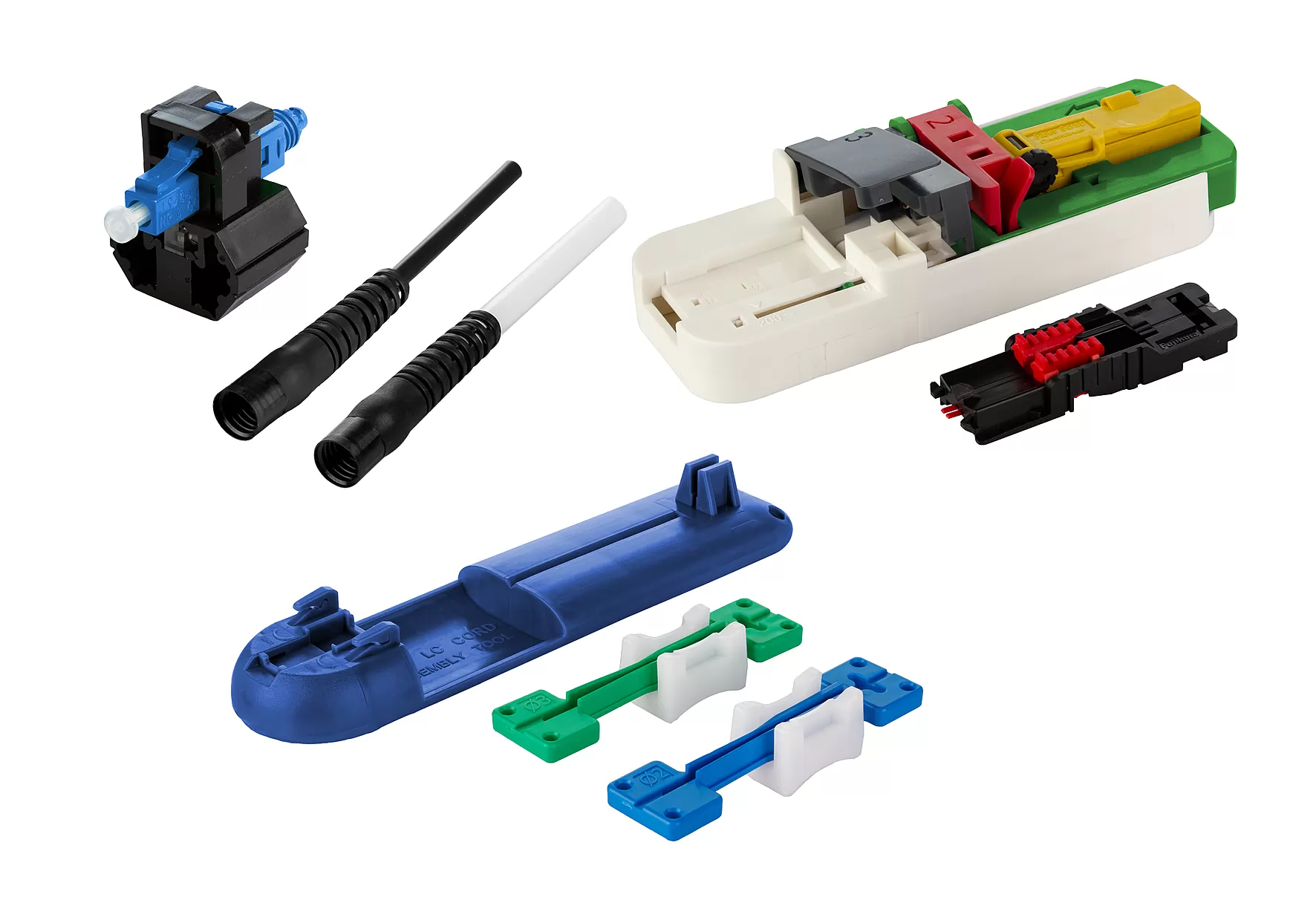 Metz Connect OpDAT FAST Hybrid Steckerbausatz LC UPC OS2 20 Stück für Kabel Ø 2,0 + 3,0 mm inkl. Cleaver-Set, Faser-Guide und Kabelassemblierungsset 1509QKJO002C-E
