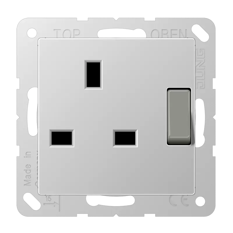 Jung Abschaltbare Steckdose British Standard, 13 A 250 V ~, Schraubklemmen BS 1363-1, 4 mm2, ohne Krallen, integrierter erhöhter Berührungsschutz, Duroplas A3171AL
