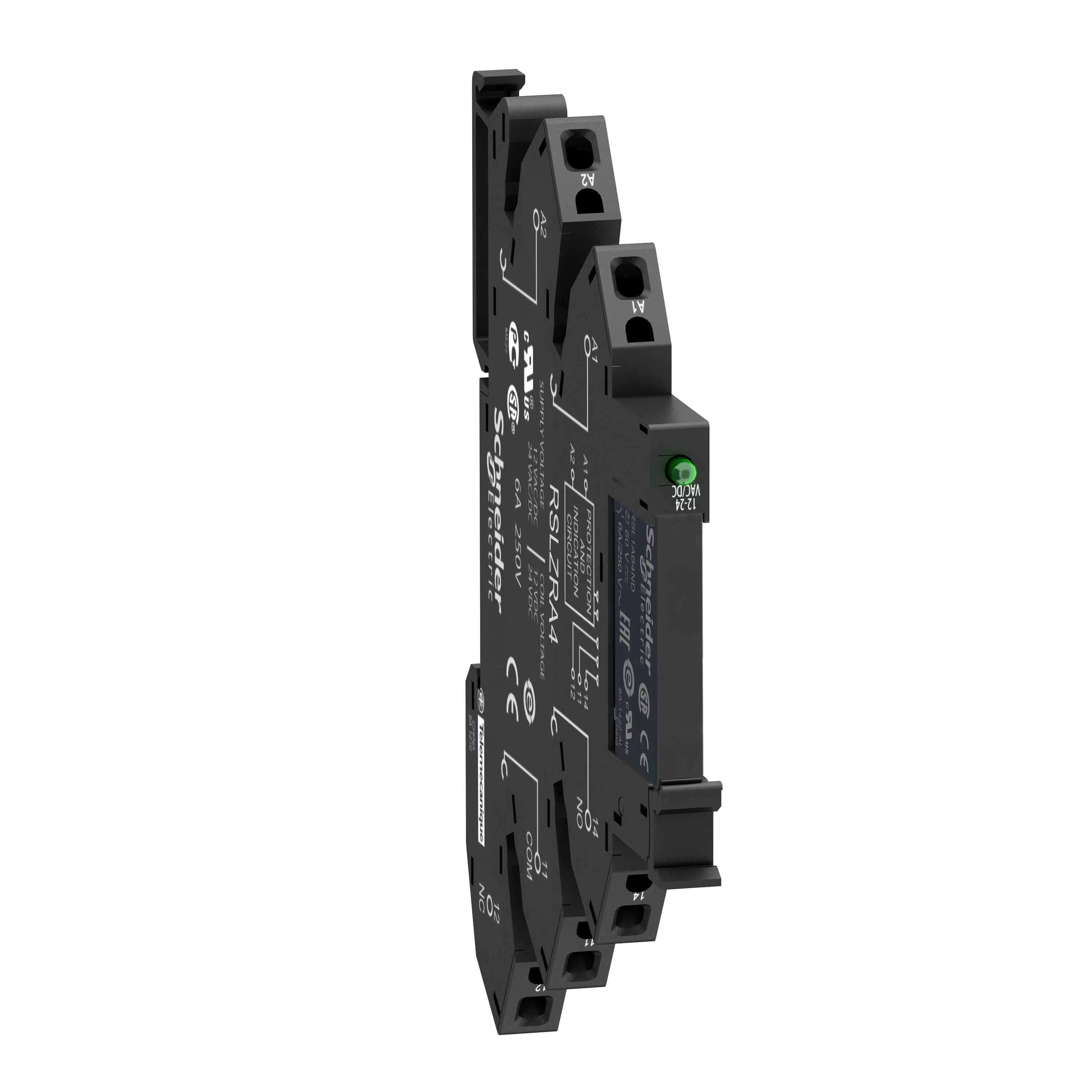 Schneider Electric Schmales Interface-Relais RSL im Sockel, 1 W, 6 A, LED, Federzug, 12 VAC/DC RSL1PRJU
