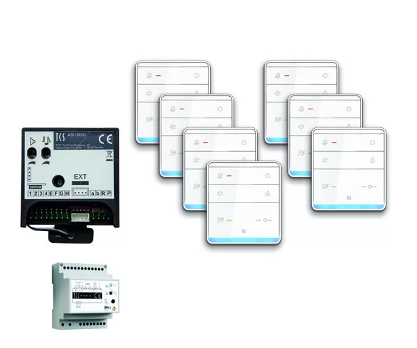 TCS audio:pack Einbau für 7 Wohneinheiten, mit Einbaulautsprecher ASI12000 + 7x Freisprecher ISW5010 + Steuergerät BVS20 PPIF07/01